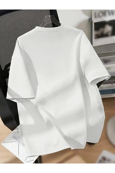 modaserdem Tricou oversize cu decolteu cu imprimeu - alb