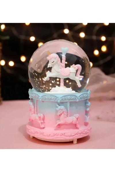 Genel Markalar Atlı Karınca Unicorn Işıklı Mini Boy Sihirli Kar Küresi 7x5 Cm