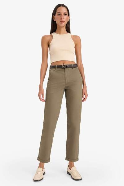 DeFacto Carrot Fit Kemerli Gabardin Pantolon Cepli Yüksek Bel Düz Paça D7413ax25sm