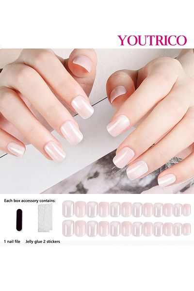 Youtrico 24pcs Press On Nails, Senior Ladies Solid Cat Eye, High Glitter Pink, Short Square Round Nails