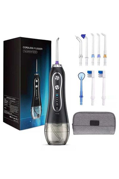 COOYA Cordless water flosser, 5 modes, portable, IPX7 waterproof, 300ml water tank, deep cleaning, black