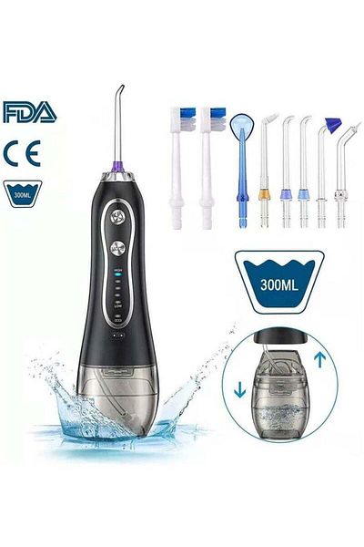 COOYA Cordless water flosser, 5 modes, portable, IPX7 waterproof, 300ml water tank, deep cleaning, black