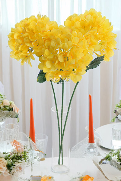 Yapay Çiçek Deposu Yapay Koca Kafa Ortanca Dalı 70 cm Sarı