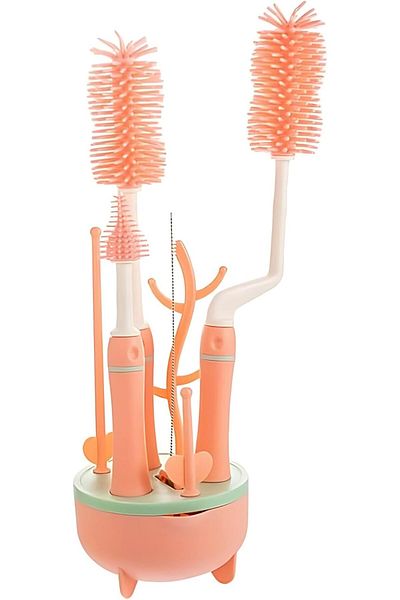 style iconic Silicone Baby Bottle Brush Cleaner Set - 7pcs with Stand, 360 Rotating with Straw & Nipple Brush