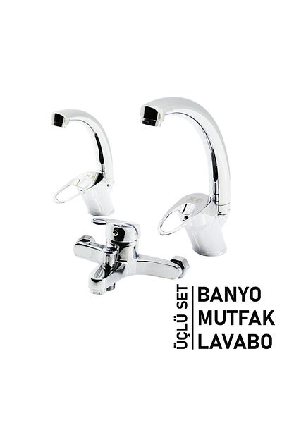 TİMİON Set of 3 Bathroom - Sink Kitchen - Sink Open Close Mix Mixer Faucet (4172)