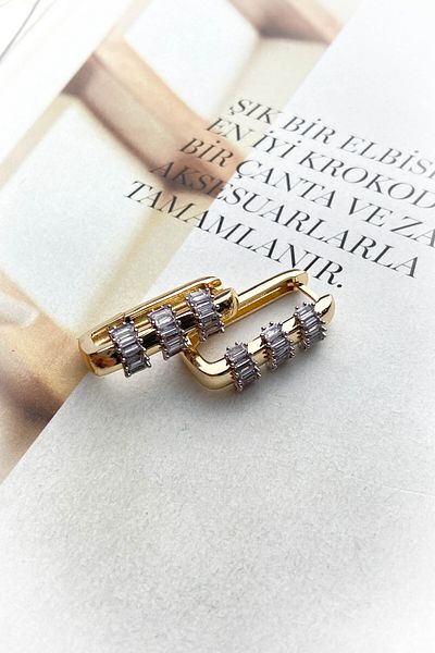 roshel Steel Gold Color Zircon Stone Earrings