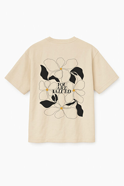 Altair Tr Beige Color Oversize You Are Valued Flower Printed Unisex T-Shirt T...