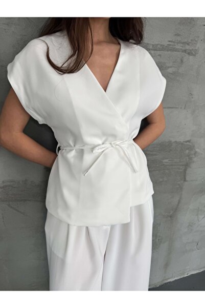 Elif Özbey Butik White Asymmetric Vest Pants Suit