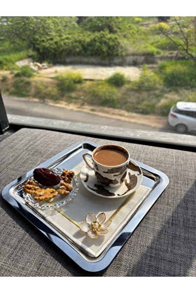 LUXURY 6 قطع مناديل تقديم القهوة مع تفاصيل بروش زهرة اللؤلؤ