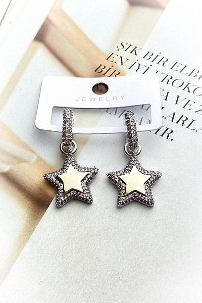roshel Steel Gold Color Model Zircon Stone Earrings