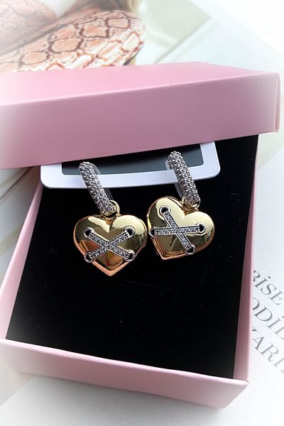 roshel Steel Gold Color Model Zircon Stone Earrings