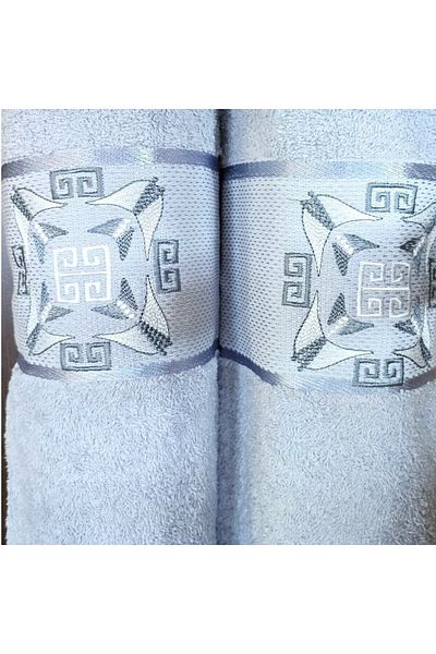 Kotonia Home Set de 2 prosoape de baie jacquard cu broderie, 100% bumbac, 50×90 cm și 70×140 cm, albastru, 004