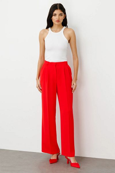 Ekol Wide Leg Pleated Trousers Coral