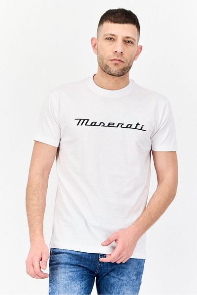 Maserati Men Crew Neck Short Sleeve Graphic Print T-shirt, White
