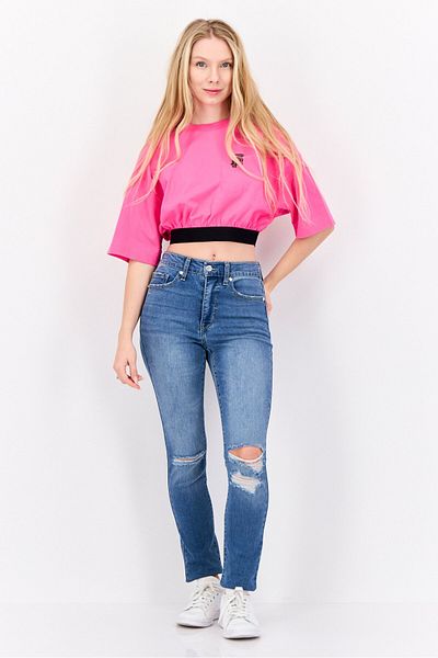 Esprit Women Crew Neck Graphic Print Short Sleeves Top, Pink