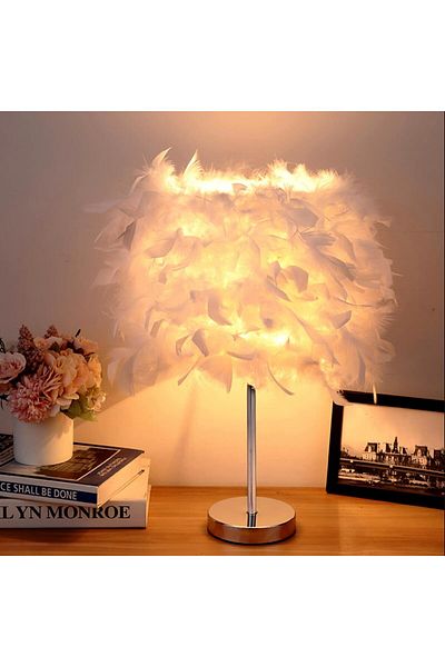 fulina Feather Bedside Lamp, 1 Piece, Creates a Warm Atmosphere, Suitable for Living Room, Bedroom, Study