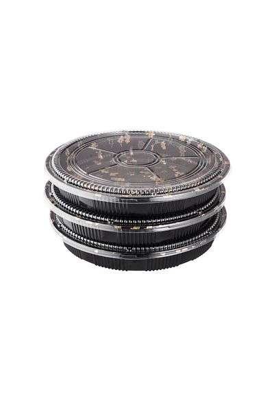 Dania Black and gold patterned plastic cheesecake box set with clear lid, 3 boxes, size 34.5 cm