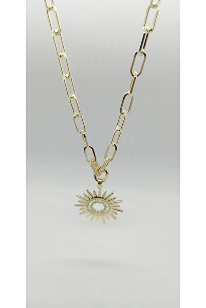 ndjewelry قلادة الشمس بسلسلة مشبك ورق ذهبية اللون
