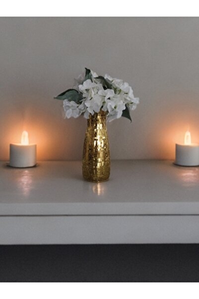 IŞILTI HOME DESIGN Işıltı home design aynalı cam vazo gold orta boy