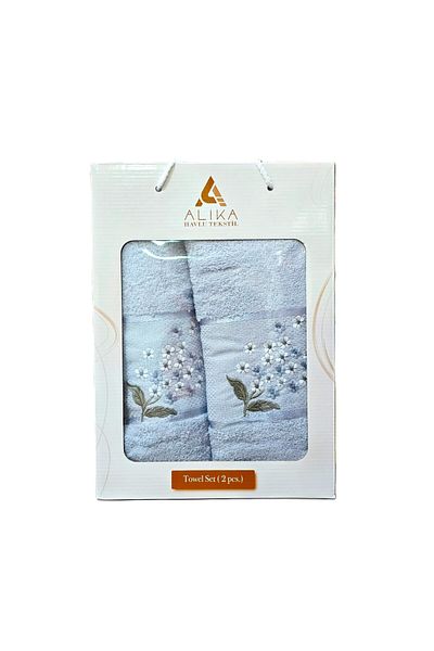 Kotonia Home Set de 2 prosoape de baie jacquard cu broderie, 100% bumbac, 50×90 cm și 70×140 cm, albastru, 007