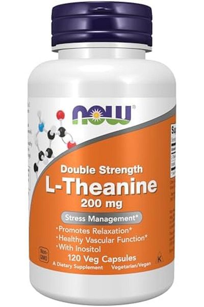 Now Foods Double Strength L-Theanine 200mg with Inositol, 120 Veg Capsules