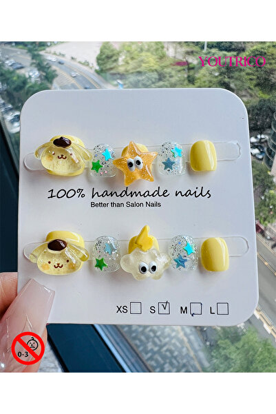 Youtrico أظافر أطفال لاصقة مصنوعة يدويًا 100% بلون توباز سينامورول الأخضر، آم...