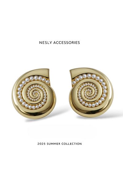 neslyaccessories Snail Earrings with Pearls