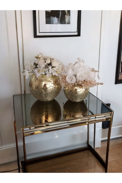 IŞILTI HOME DESIGN Vasă rotundă din sticlă cu oglindă Işılti Home Design, auriu deschis, set de 2