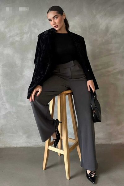 trikomode Anthracite Lycra Velcro Closure Women's Palazzo Pants