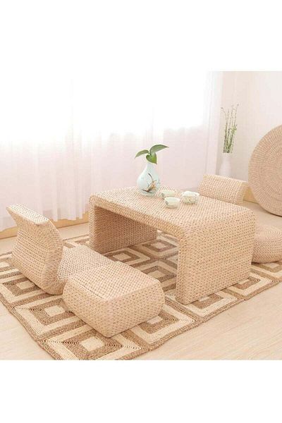 COOYA Japanese rattan coffee table, sturdy and stable, hand-woven, for living room, bedroom, 60x45x30cm