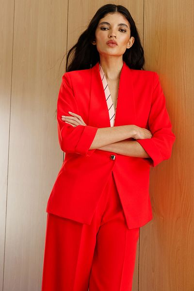 Ekol Single Button Double Sleeve Jacket Coral