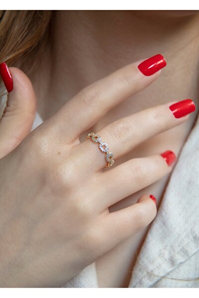 Home Sihra Accessories taşlı zincir modelli ayarlanabilir gold renk yüzük