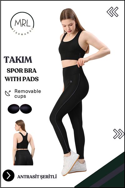 missmaral Costum sport pentru femei Colanți cu talie înaltă Bustieră cu pernă Sport Team Bustieră cu talie înaltă neagră 3041