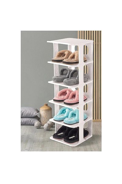 Herum Suport pentru pantofi din plastic pe 5 niveluri, alb, 25 x 28 x 78 cm