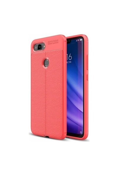 tekno grup Mi 8 Lite Case Leather Pattern Luxury Niss Silicone Red + Full Scr...