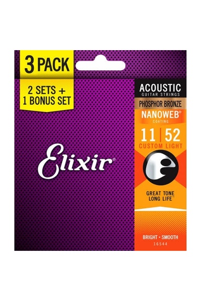 Elixir 16544 Nanoweb Phosphore Bronze Akustik Gitar Teli (11-52)