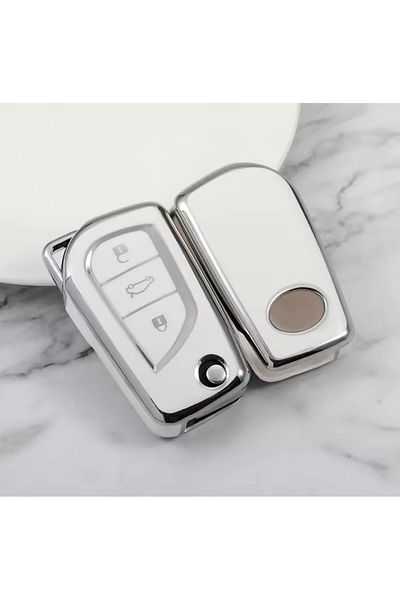 YıldızTuning For Toyota Corolla Auris Avensis Yaris Rav4 Hilux Key Case Cover White-Silver