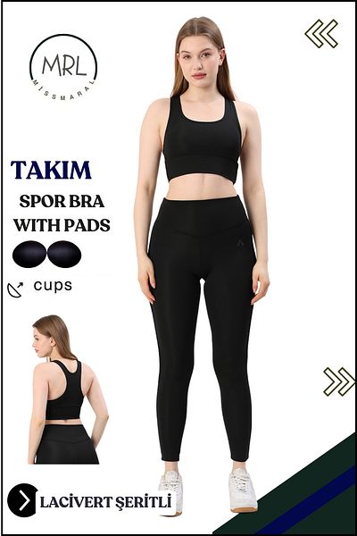 missmaral Costum sport pentru femei Colanți cu talie înaltă Bustieră cu pernă Sport Team Bustieră cu talie înaltă neagră 3041