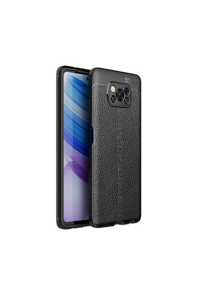 tekno grup حافظة Poco X3 جلدية منقوشة بنقوش جلدية فاخرة من نيس سيليكون أسود +...