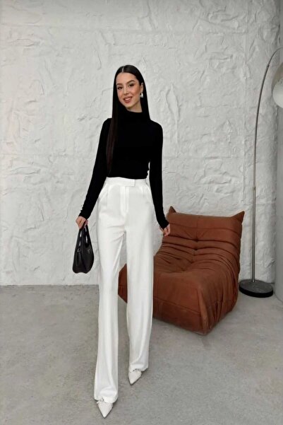 trikomode White Lycra Velcro Closure Women's Palazzo Trousers