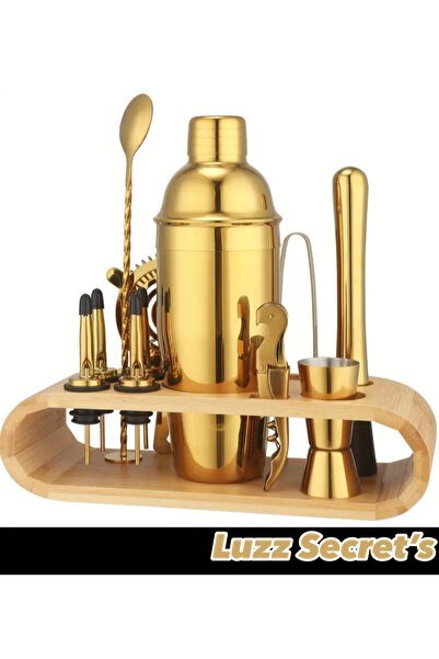 LUZZ SECRET'S GOLD EDITION PASLANMAZ ÇELİK SHAKER & KOKTEYL SETİ. 12 PARÇA & ...