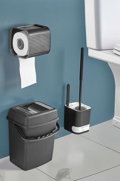 ASlife Home Σετ μπάνιου 3 τεμαχίων, θήκη για χαρτί υγείας/ βούρτσα τουαλέτας με δοχείο λυμάτων/ κάδος απορριμμάτων τουαλέτας 5 λίτρων
