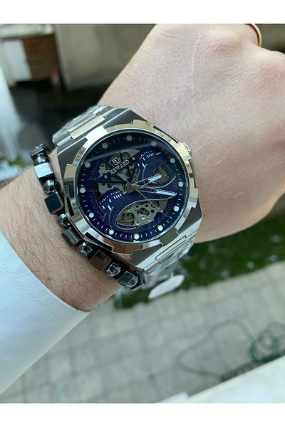 Reward Silver Color Steel Automatic Movement Waterproof Men's Wrist Watch +Bracelet Gift