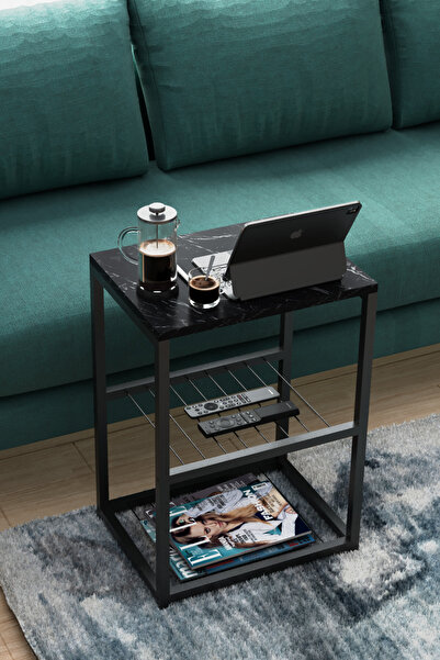 interGO Metal Ayaklı Dekoratif Tel Raflı Yan Sehpa