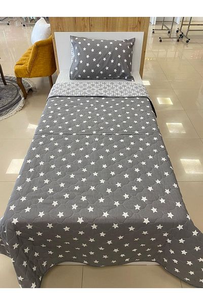 DENİZLİ ÇEYİZ Double Sided Single Quilted Pique Bedspread Set Chain Star Smoked
