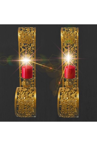 Souq DESIGNS Wall Candle Holder Gold Set of 2 – Gold Candle Holder Sconce | Pillar Candle Holder Wall Mounted | Ramadan Candle Holder | Vintage Candle Holder Arabic | Morracan style Iron 46cm 2 Pcs