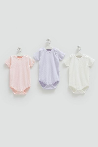KIPIRIK BABY Baby Girl 3-Piece Bodysuit Lilac Pink and Ecru