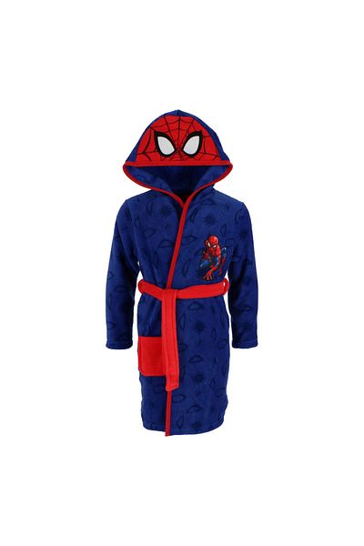 SPIDERMAN Coral fleece hooded bathrobe, 122-128 cm, Navy blue, Marvel Spiderman