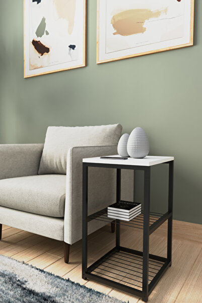 interGO Metal Ayaklı Dekoratif Tel Raflı Yan Sehpa