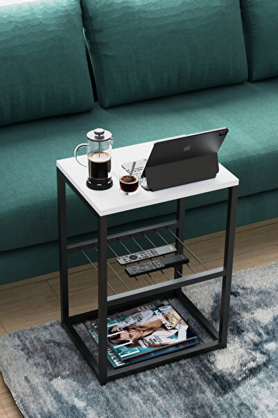 interGO Metal Ayaklı Dekoratif Tel Raflı Yan Sehpa